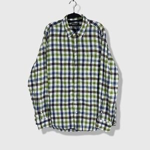Vince Button Down Shirt Mens XL Green Plaid Coastal Preppy Linen Resort Wear‎